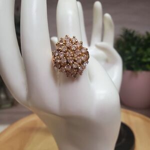 90s Vintage Cocktail 18KGE Gold Tone Diamond Ring Women's  Size 5